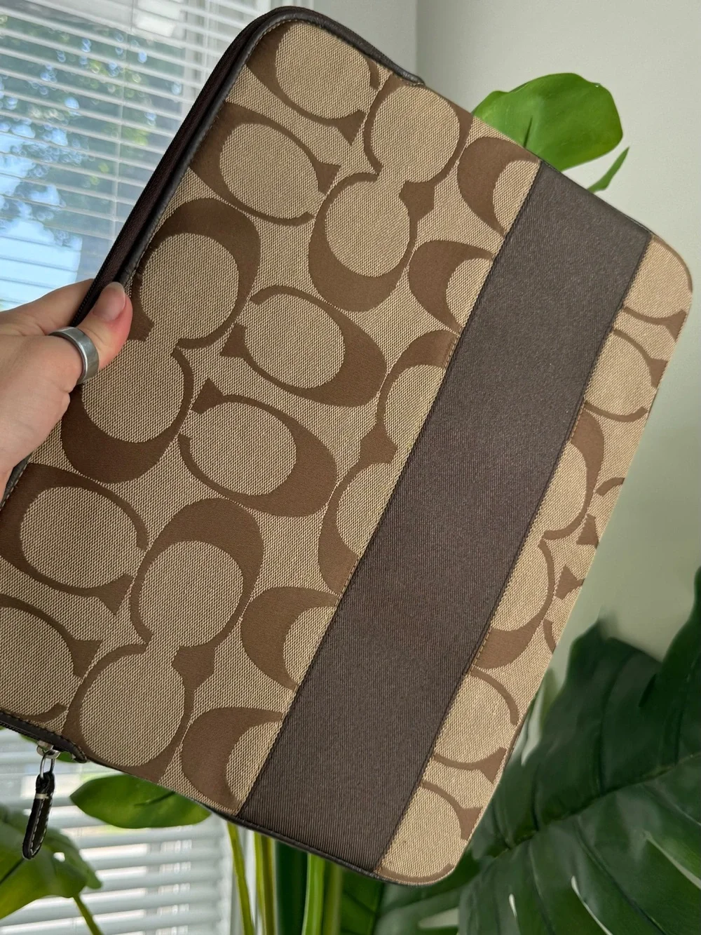 Coach Tan and Brown Signature Laptop Sleeve